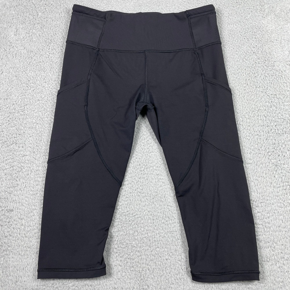 Lululemon Outrun Crop Leggings Womens 10 Black Mesh Pockets Athletic Running